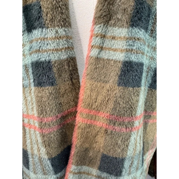 Cato Women's XLarge Faux Fur Blue Brown Pink Plaid Overcoat Barbie Academia - Picture 4 of 13